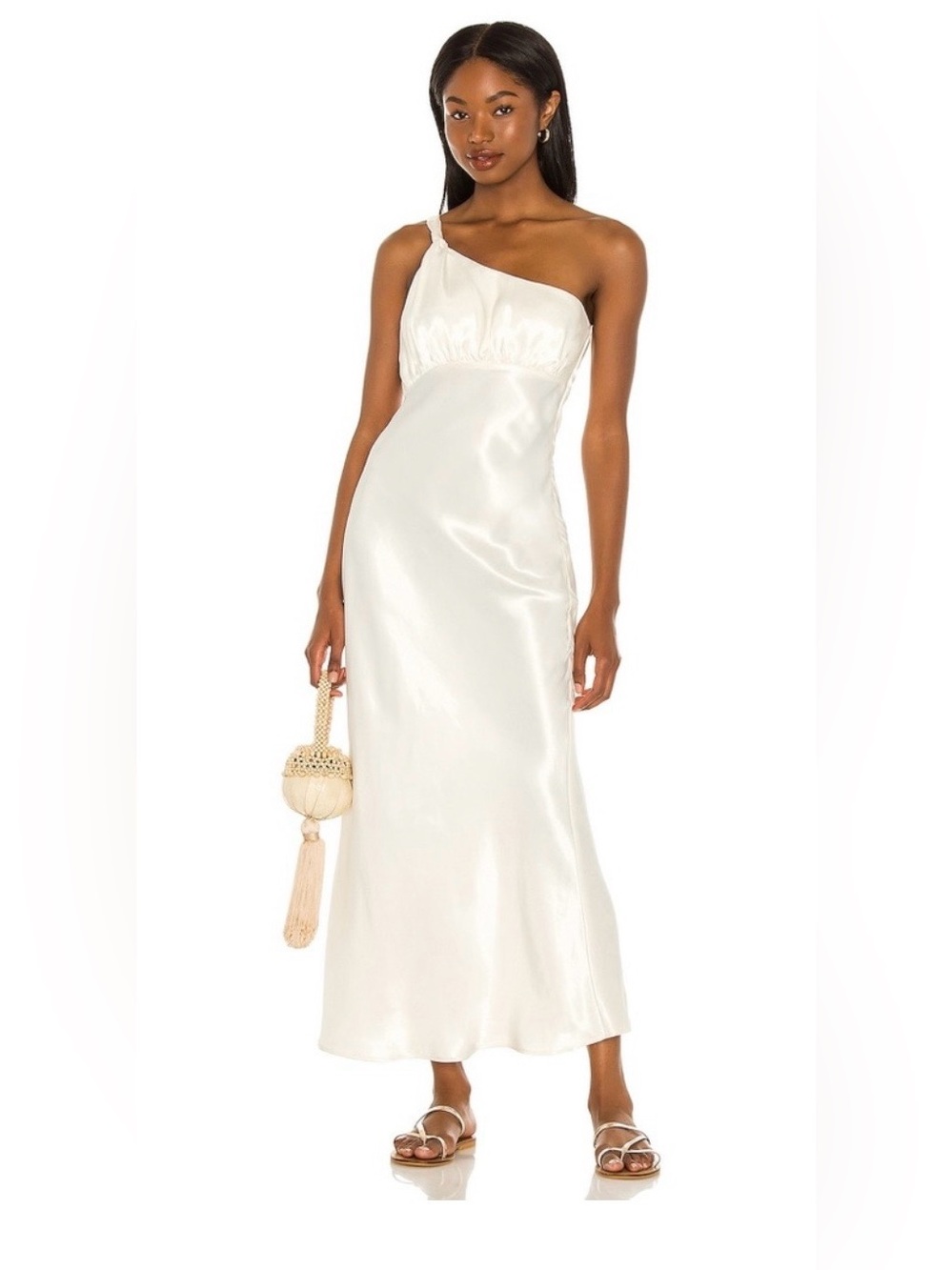 House of Harlow One-Shoulder‎ Satin Slip Dress in Cream Size Small